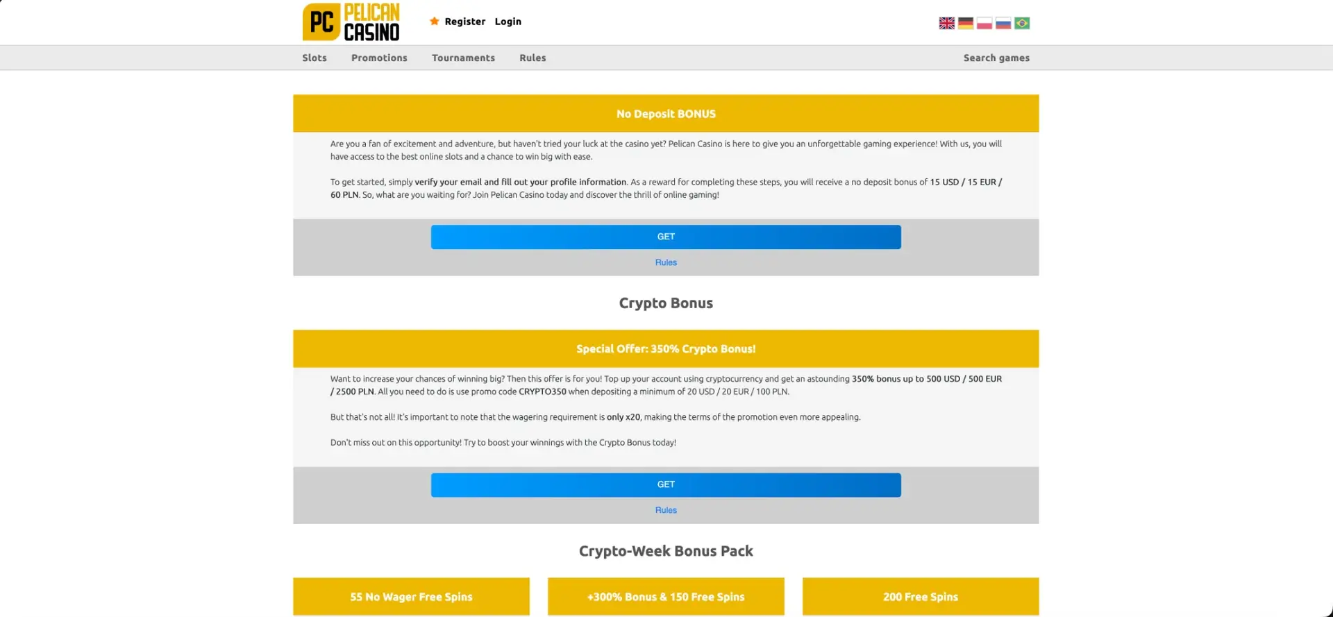 Bonus bez depozytu i bonus kryptowalutowy Pelican Casino